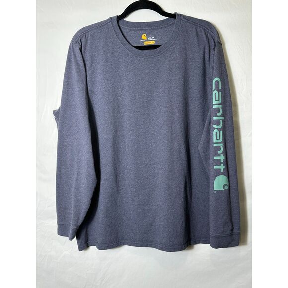 Carhartt Women's Gray Long Sleeve Tee Teal Logo Size XXL - Picture 1 of 3